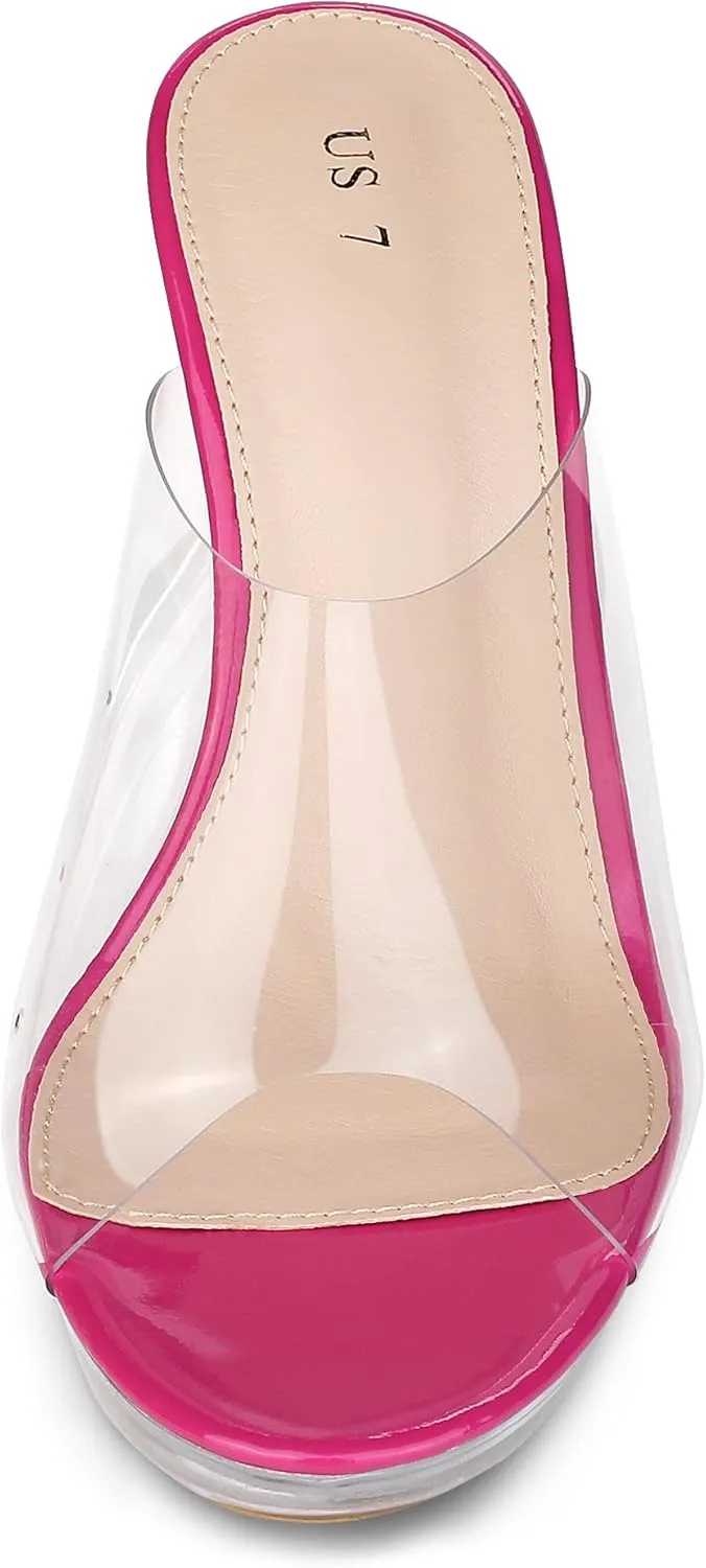 Allegra K Women's Clear Heel Platform Open Toe Chunky Heels Slides Sandals
