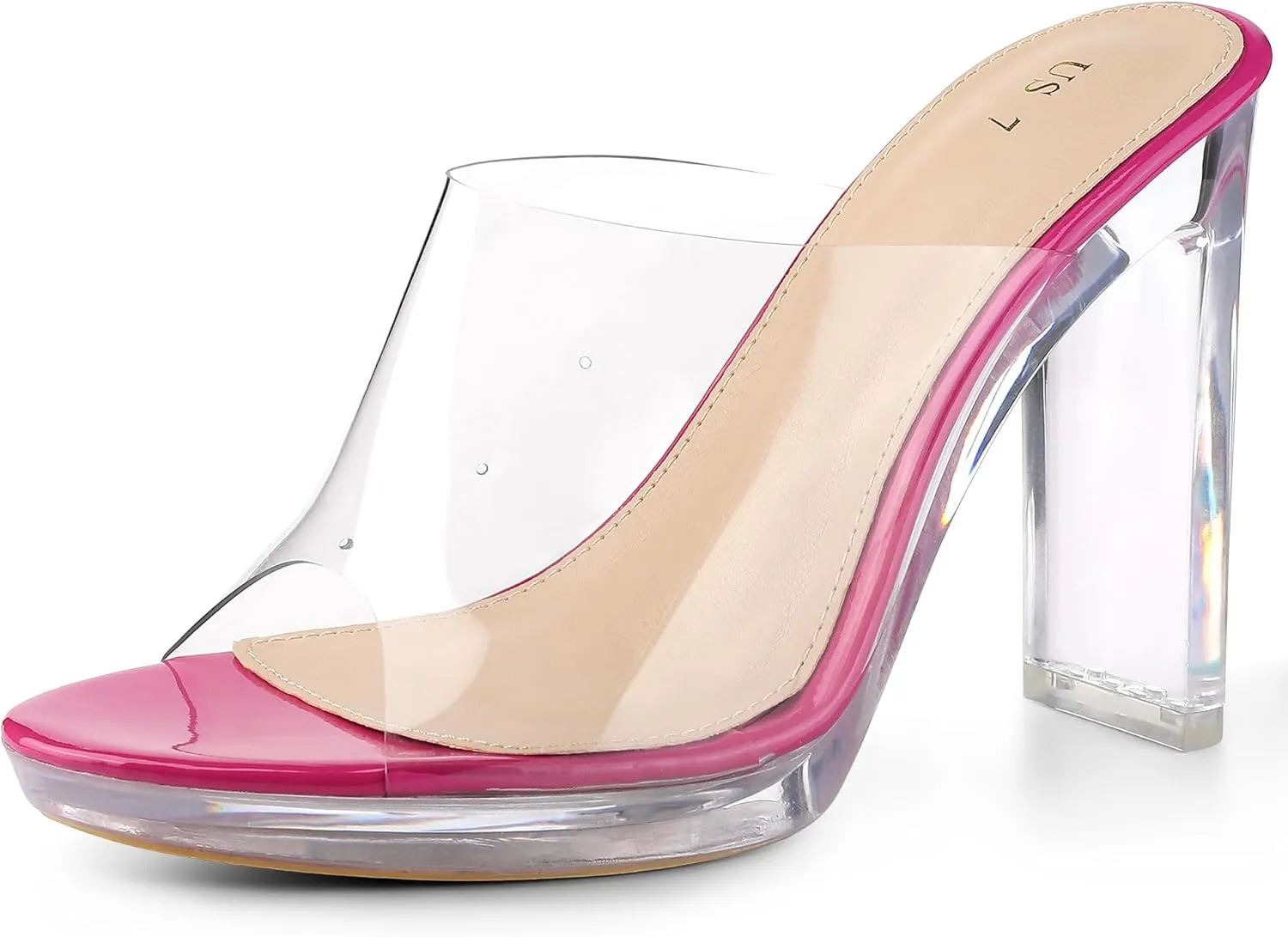 Allegra K Women's Clear Heel Platform Open Toe Chunky Heels Slides Sandals