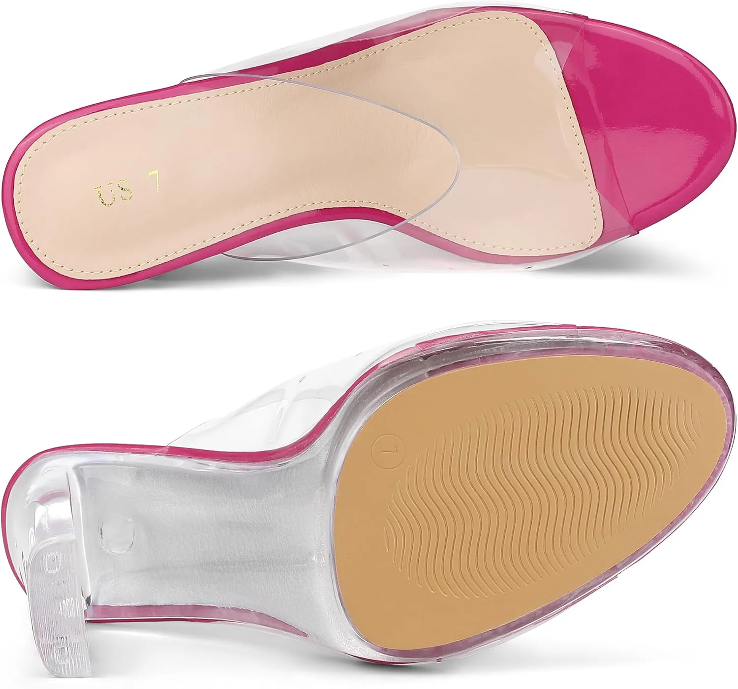 Allegra K Women's Clear Heel Platform Open Toe Chunky Heels Slides Sandals