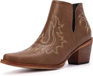 Ankle Cowboy Boots for Women - Cowgirl Booties, Western Short Boots Chunky Heels Pointed Toe(UNDERSIZE: PLEASE SELECT SIZE UP)