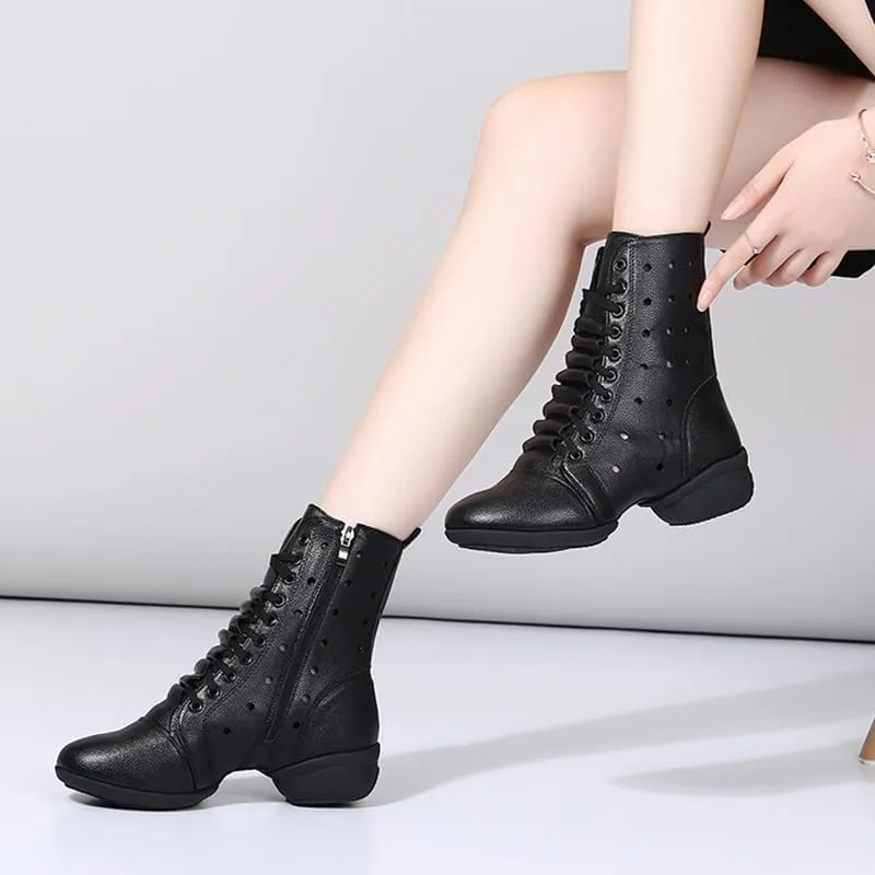 AOQUNFS Women's Dance Sneakers High Top Hollow Modern Dance Shoes Jazz Boots with Split Sole,Model 1817