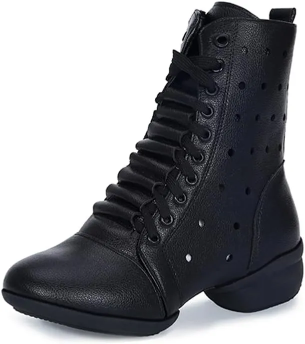 AOQUNFS Women's Dance Sneakers High Top Hollow Modern Dance Shoes Jazz Boots with Split Sole,Model 1817