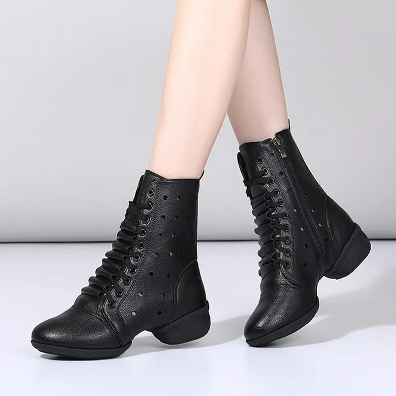 AOQUNFS Women's Dance Sneakers High Top Hollow Modern Dance Shoes Jazz Boots with Split Sole,Model 1817