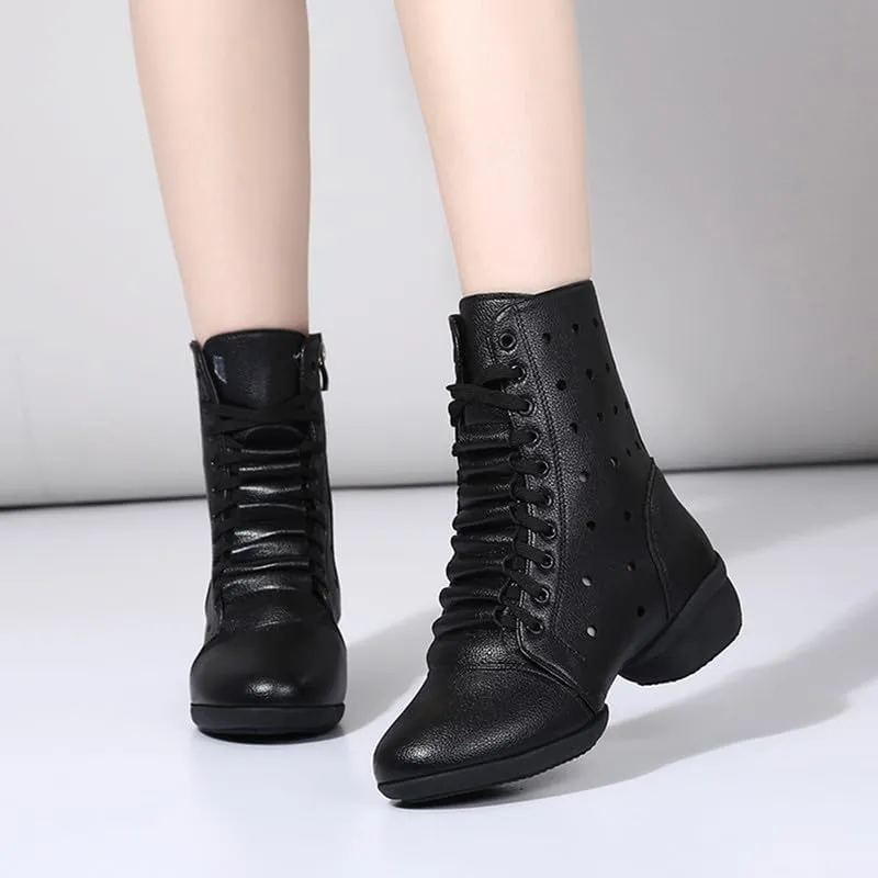 AOQUNFS Women's Dance Sneakers High Top Hollow Modern Dance Shoes Jazz Boots with Split Sole,Model 1817