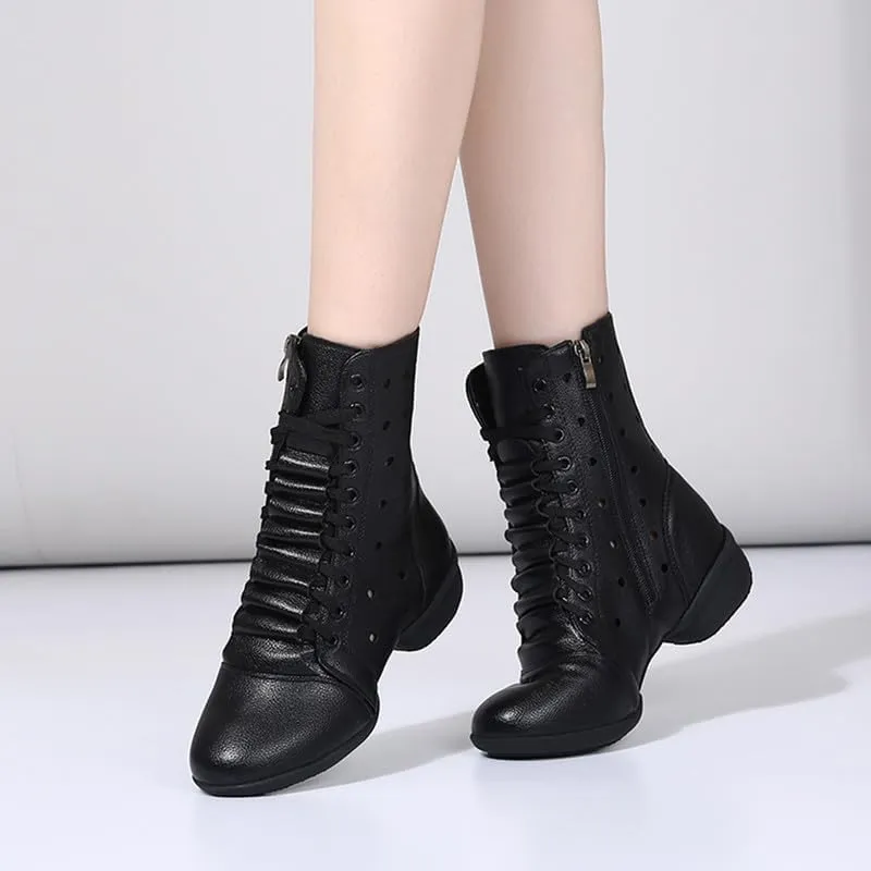 AOQUNFS Women's Dance Sneakers High Top Hollow Modern Dance Shoes Jazz Boots with Split Sole,Model 1817
