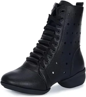 AOQUNFS Women's Dance Sneakers High Top Hollow Modern Dance Shoes Jazz Boots with Split Sole,Model 1817