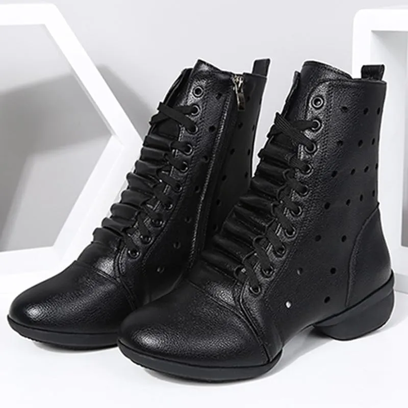 AOQUNFS Women's Dance Sneakers High Top Hollow Modern Dance Shoes Jazz Boots with Split Sole,Model 1817