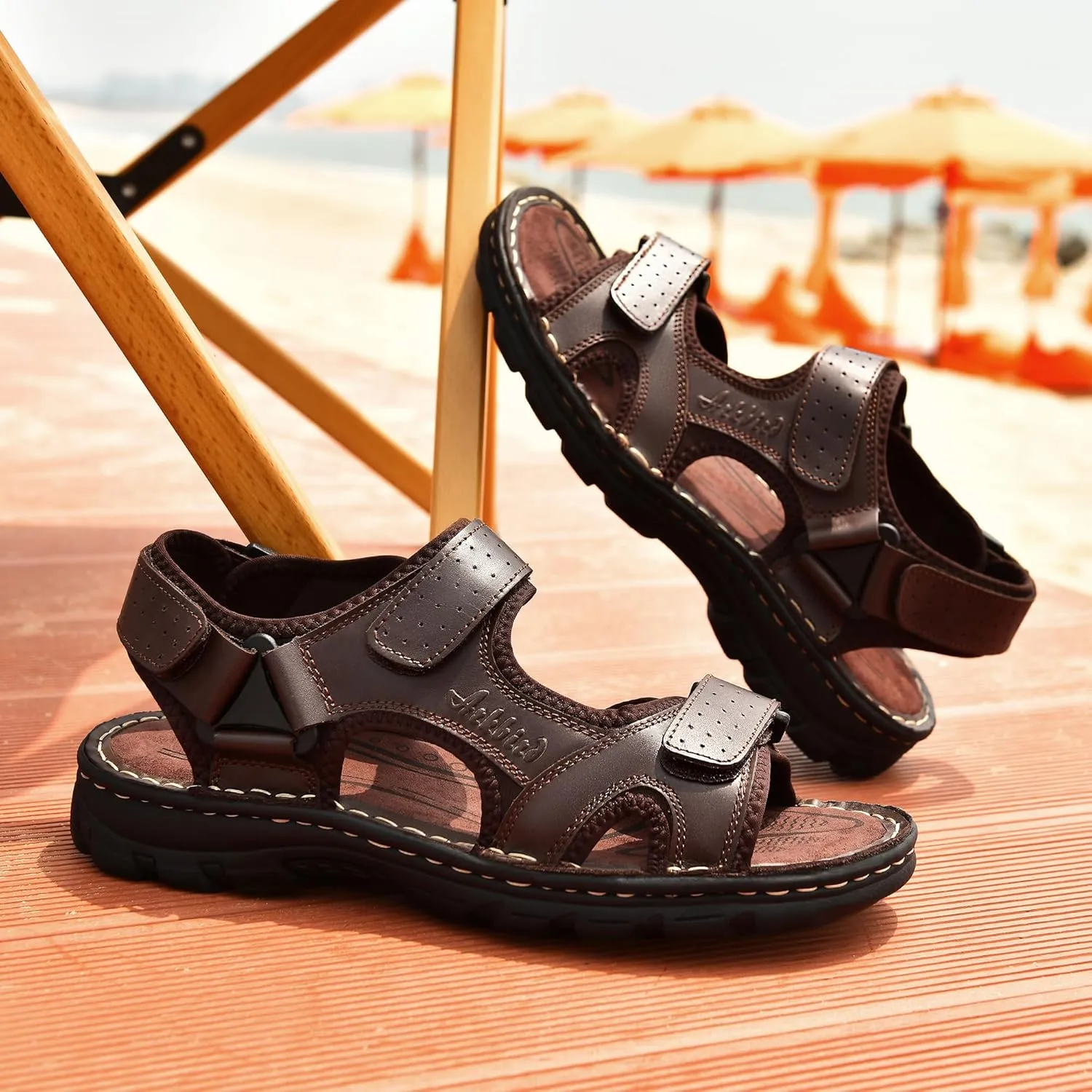 Arkbird Men's Leather Sandals Open Toe Athletic Fisherman Sandal Summer Beach Sport Hiking Shoes for Men