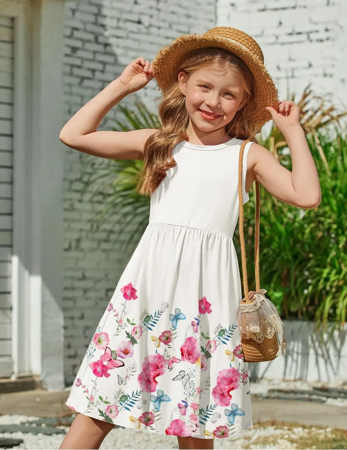 Arshiner Toddler Girls Summer Dress Back Bowknot Sleeveless Twirly Casual Beach Party Sundress with Pockets