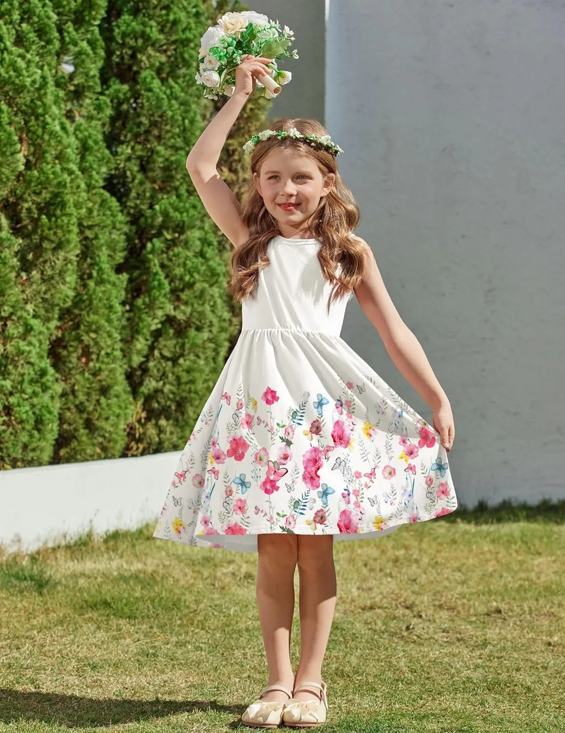 Arshiner Toddler Girls Summer Dress Back Bowknot Sleeveless Twirly Casual Beach Party Sundress with Pockets
