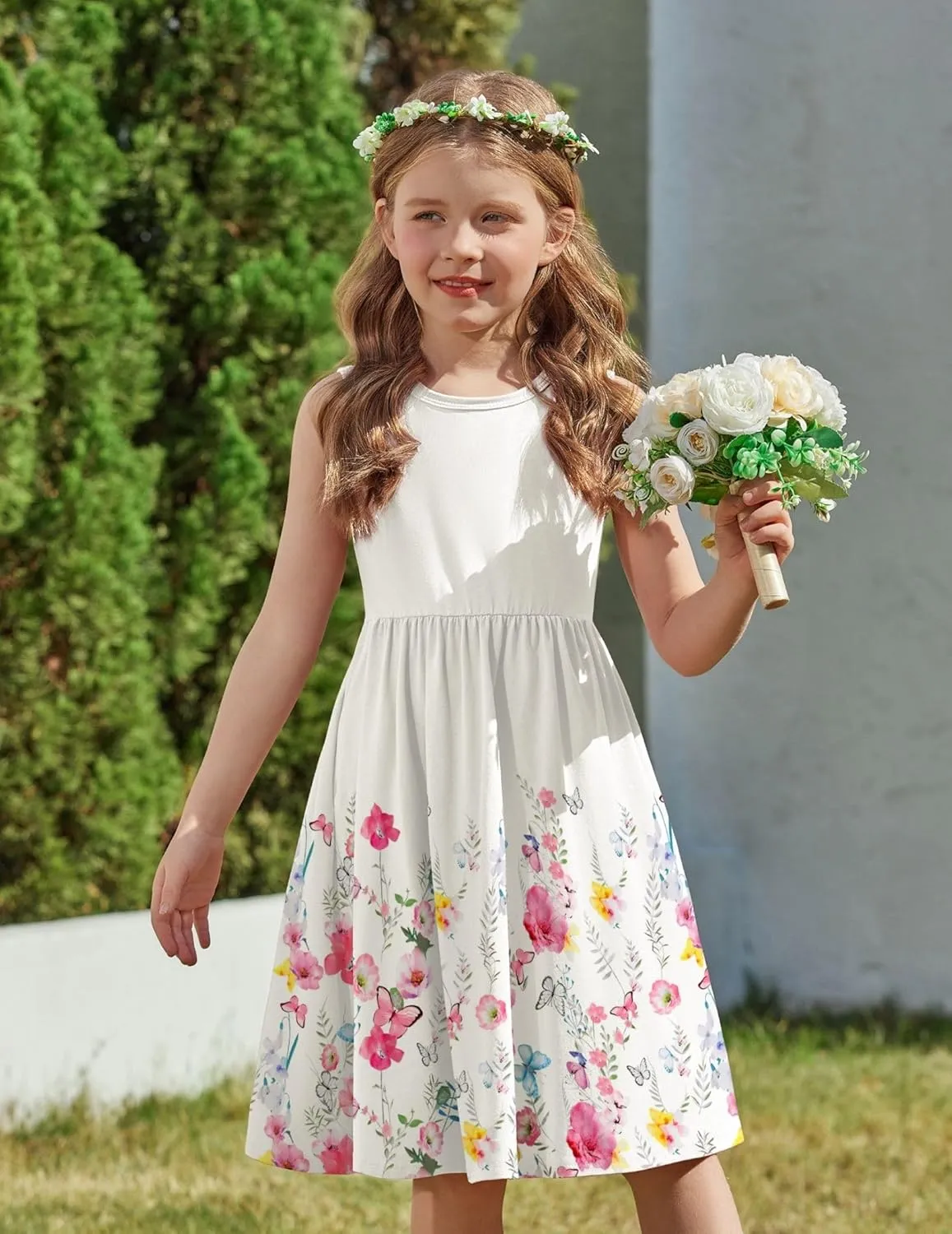 Arshiner Toddler Girls Summer Dress Back Bowknot Sleeveless Twirly Casual Beach Party Sundress with Pockets