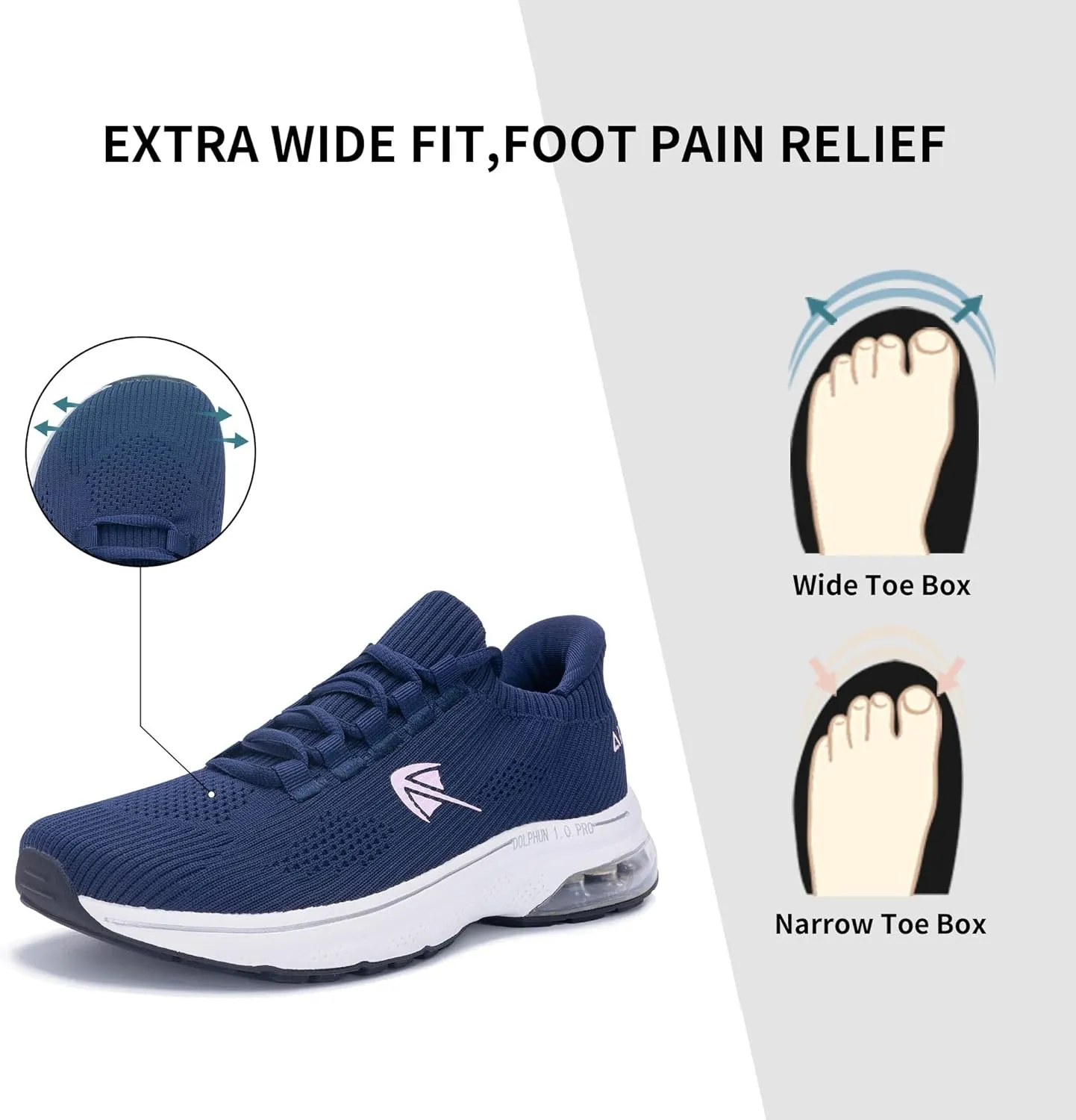 Autper Wide Toe Box Sneakers Women Slip-On Comfortable Walking Shoes with Arch Support Plantar Fasciitis Tennis Running Gym Athletic Shoes US6-11