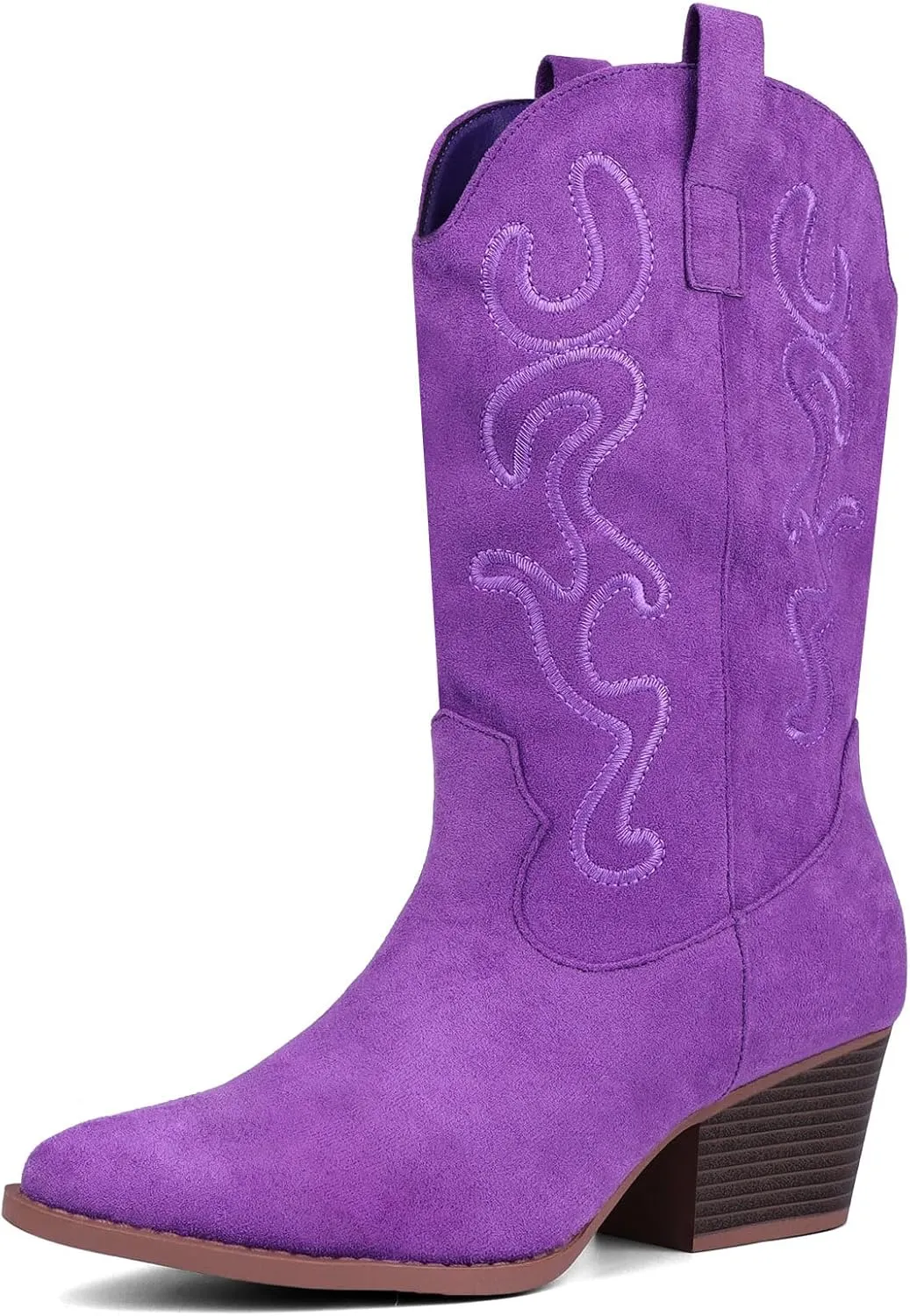Bandkos Cowboy Boots for Women Cowgirl Mid Calf Western Embroidered Boot Low Chunky Block Heel Fashion Boots