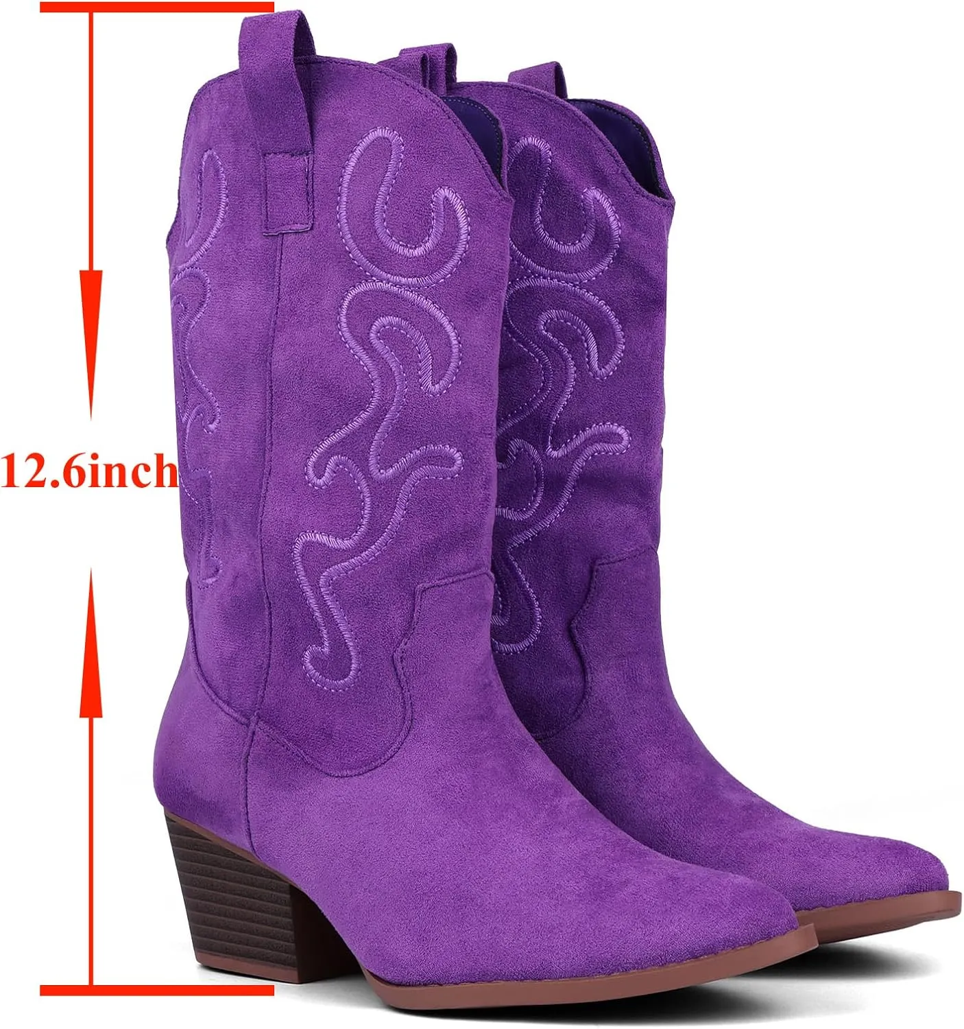 Bandkos Cowboy Boots for Women Cowgirl Mid Calf Western Embroidered Boot Low Chunky Block Heel Fashion Boots