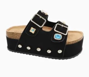 Black Jeweled Platform Sandals