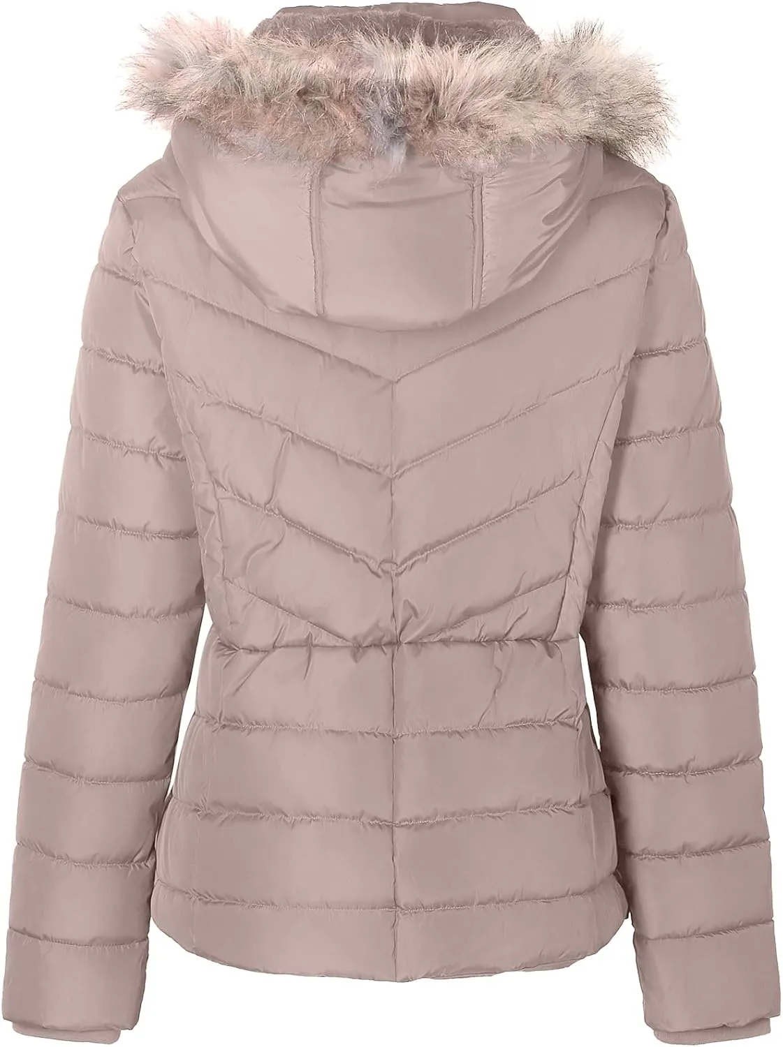 BodiLove Women's Belted Down Puffer Jacket with Faux Fur Trim HoodÉ