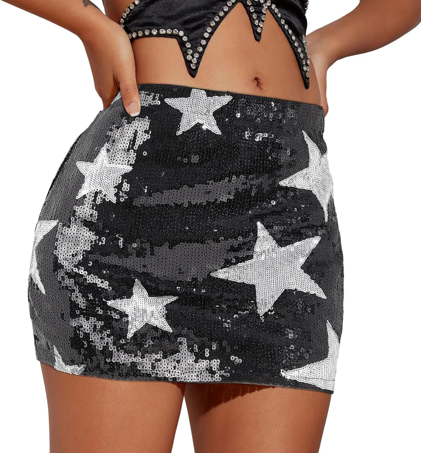 Century Star Sequin Mini Sparkly Glitter Low Rise Sparkle Shiny Metallic Rave Skirt
