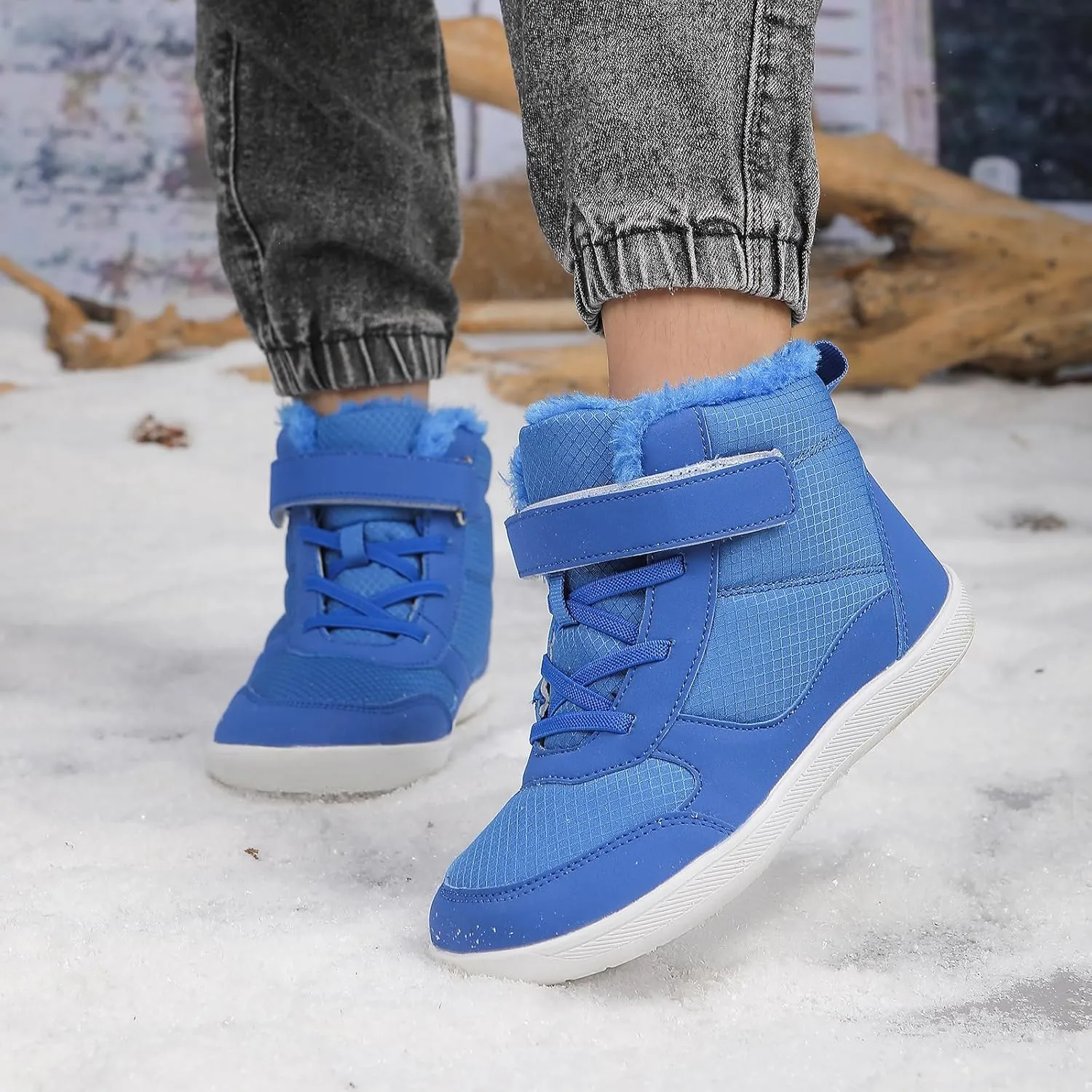 Children’s Winter Boots with Wide Toe Box Waterproof Zero Drop Sole Minimalist Barefoot Hiking Snow Boots for Girls and Boys Non-Slip Plush Lining Ankle Snow Boots for Toddler/Little Kids/Big Kids