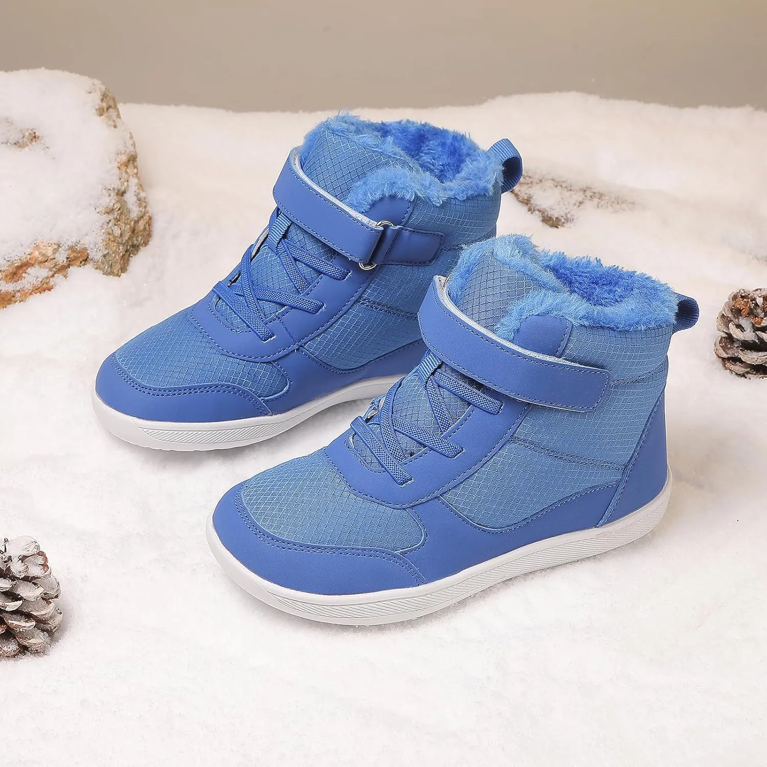 Children’s Winter Boots with Wide Toe Box Waterproof Zero Drop Sole Minimalist Barefoot Hiking Snow Boots for Girls and Boys Non-Slip Plush Lining Ankle Snow Boots for Toddler/Little Kids/Big Kids