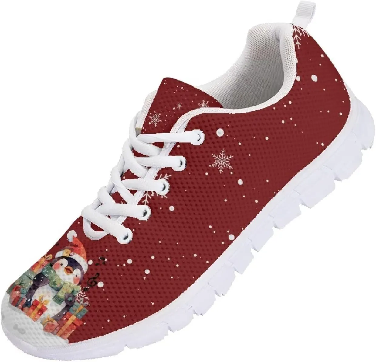 Christmas Women's Sneakers Soft Lace-Up Workout Tennis Sneakers for Womens Low-Top Anti-Skid Lightweight Outdoor Exercise Walking Shoes for Ladies US 5-12
