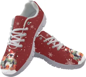 Christmas Women's Sneakers Soft Lace-Up Workout Tennis Sneakers for Womens Low-Top Anti-Skid Lightweight Outdoor Exercise Walking Shoes for Ladies US 5-12