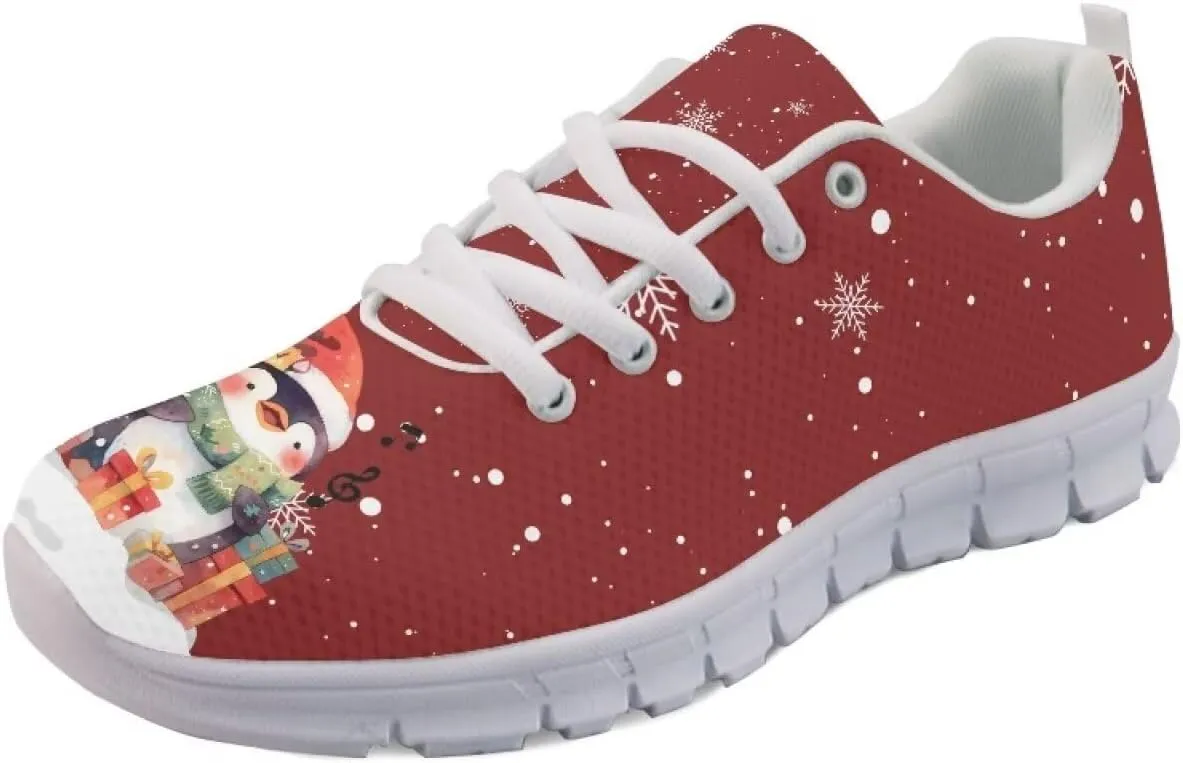 Christmas Women's Sneakers Soft Lace-Up Workout Tennis Sneakers for Womens Low-Top Anti-Skid Lightweight Outdoor Exercise Walking Shoes for Ladies US 5-12