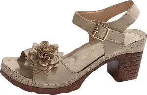 Chunky Heel Platforms for Women Arch Support Ankle Buckle Open Toe Flower Hollow Out Dress Party Wedding Sandals