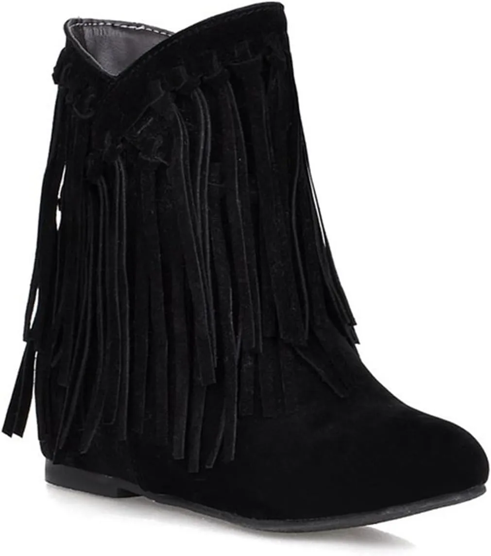 CROSSBABY Womens Fringe Western Boots Fashion Hidden Heel Knee-high Boots，Suede Western Tassel Cowboys Ankle Boots