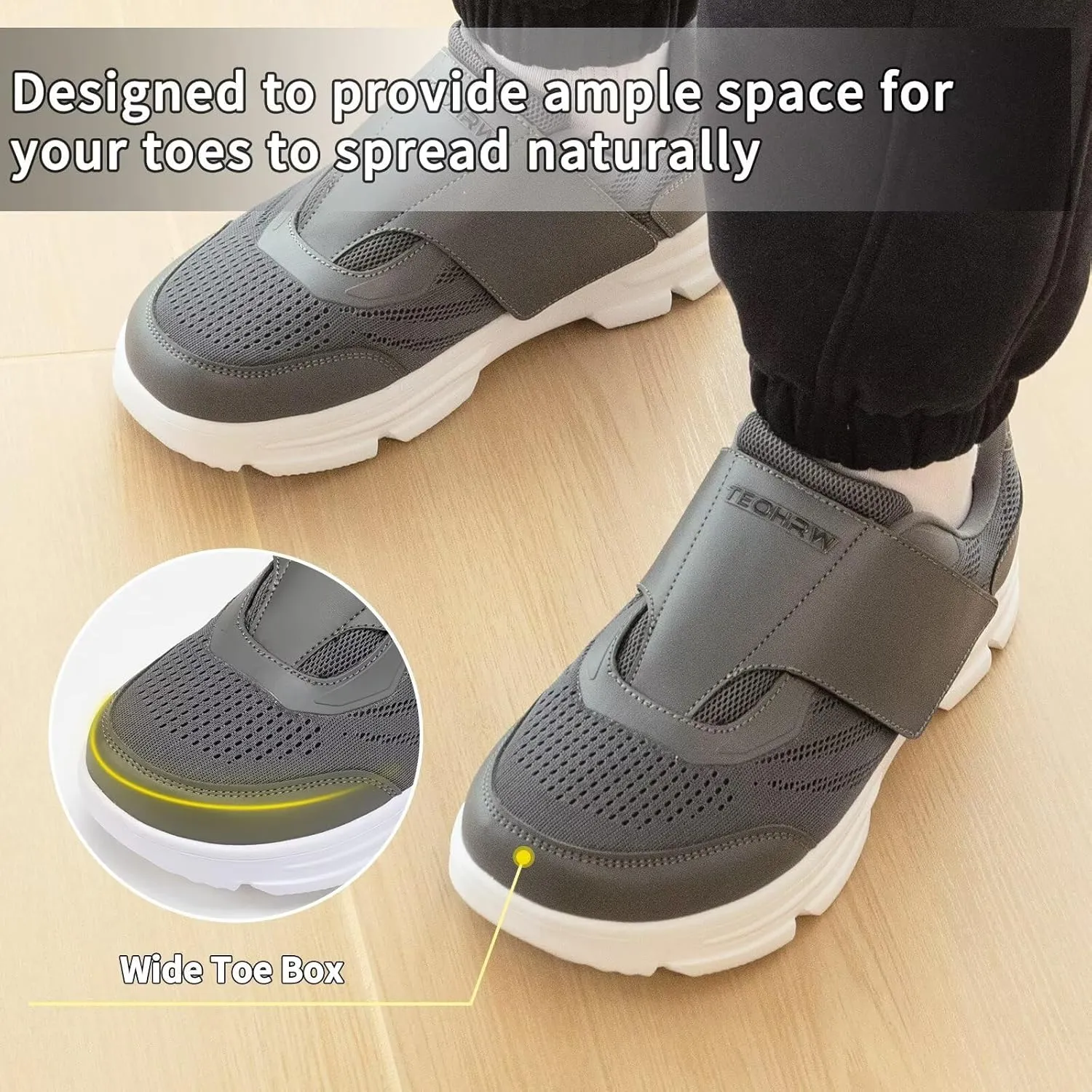 Diabetic Shoes for Men Extra Wide Walking Shoes Swollen Feet Shoes for Neuropathy Adjustable Closure with Arch Support