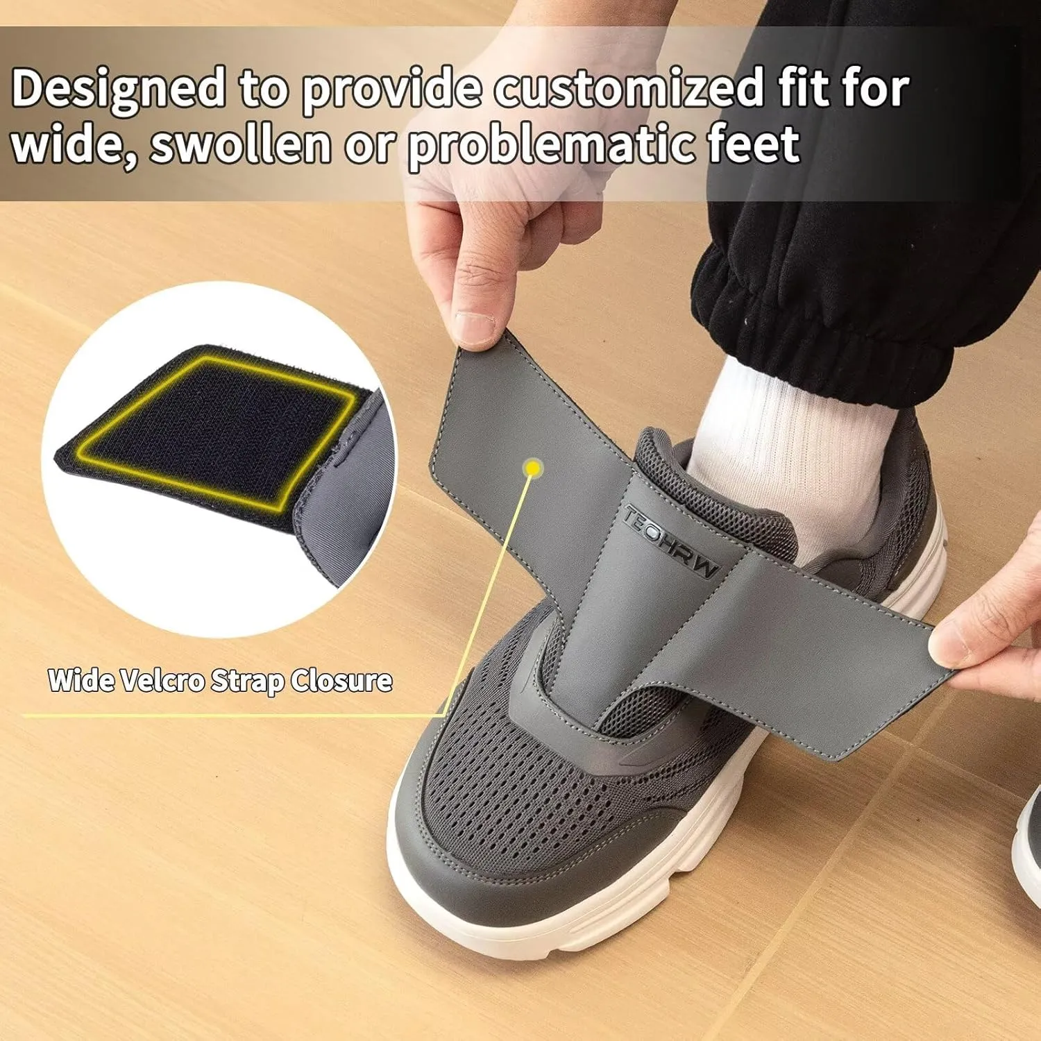 Diabetic Shoes for Men Extra Wide Walking Shoes Swollen Feet Shoes for Neuropathy Adjustable Closure with Arch Support
