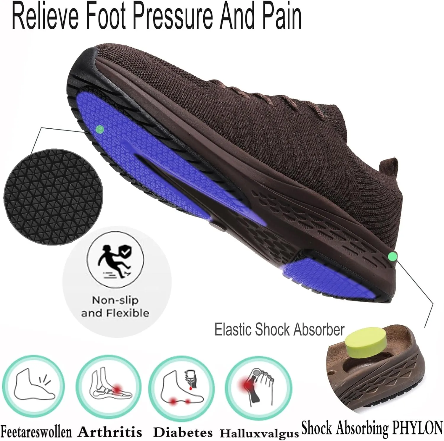Diabetic Sneakers for Men Adjustable Widch Orthopedic for Swollen Feet | Foot Pain Relief