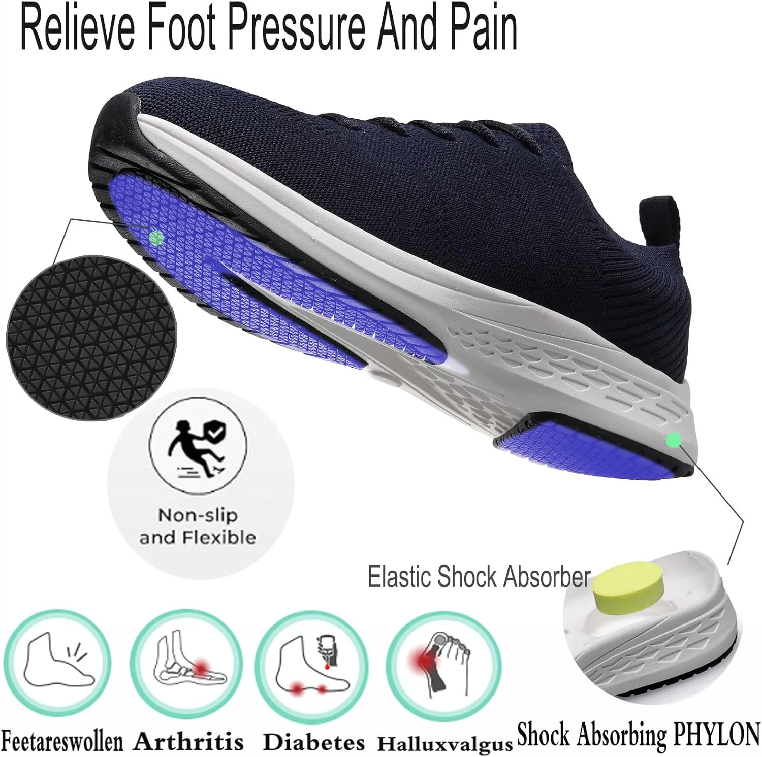 Diabetic Sneakers for Men Arch Support Cushioning Adjustable Widch Orthopedic for Swollen Feet Elderly Foot Pain Relief Neuropathy
