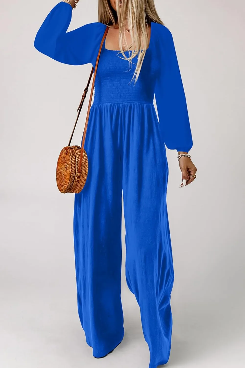 Dokotoo Women's Casual Loose Overalls Jumpsuits One Piece Long Sleeve Wide Leg Long Pant Rompers With Pockets