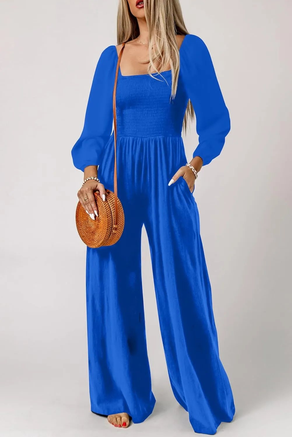 Dokotoo Women's Casual Loose Overalls Jumpsuits One Piece Long Sleeve Wide Leg Long Pant Rompers With Pockets