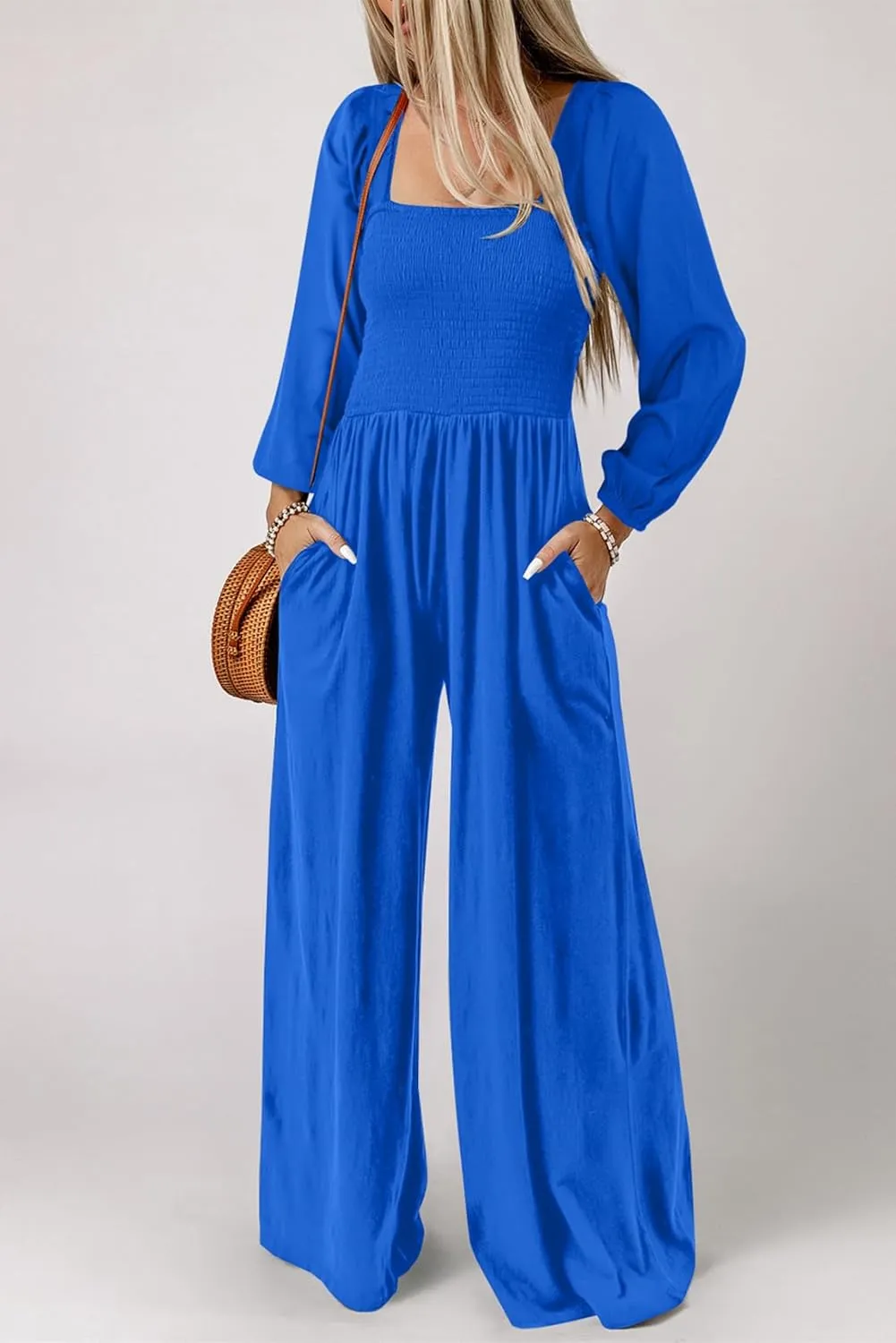 Dokotoo Women's Casual Loose Overalls Jumpsuits One Piece Long Sleeve Wide Leg Long Pant Rompers With Pockets