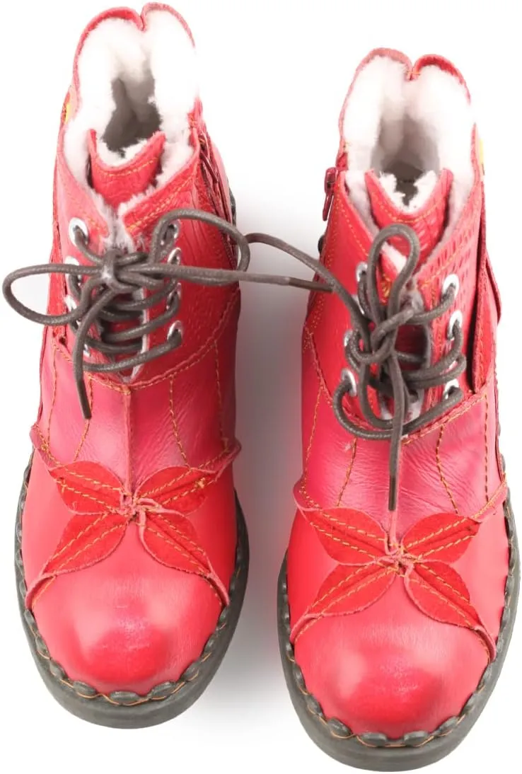 Faux Fur Lining Snow Boots Patchwork Washed Leather Shoes Lace-up Women's Ankle Boots