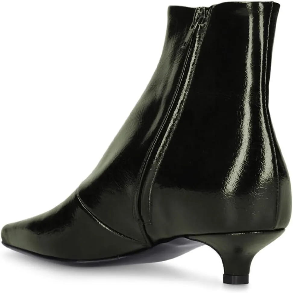 FSJ Women Square Closed Toe Ankle Boots Low Kitten Heel Side Zipper Fashion Short Booties Comfy Prom Party Shoes Size 4-16 US