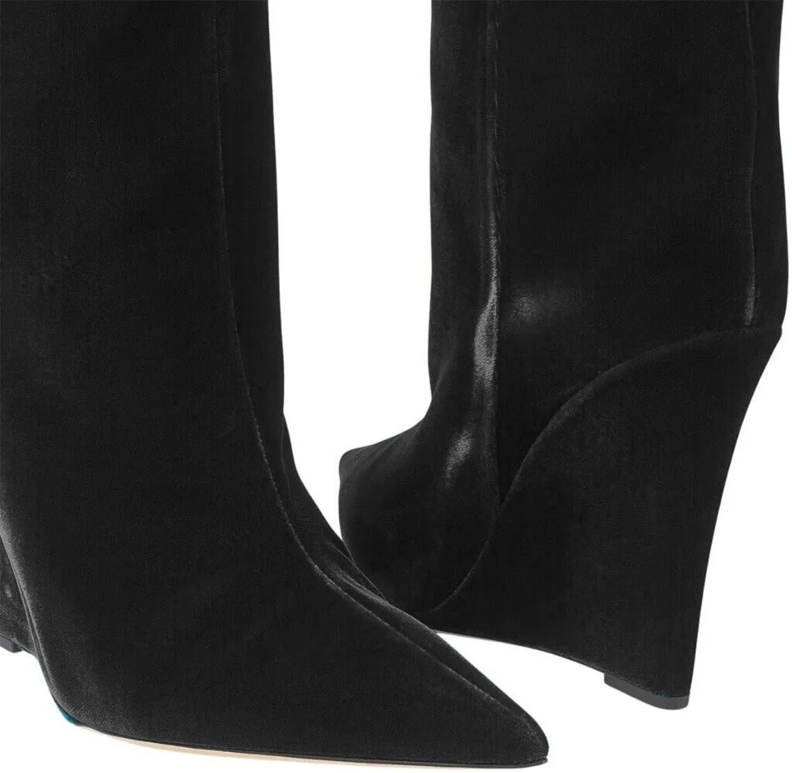 FSJ Women Wedge Heel Pointed Toe Thigh High Boots Comfortable Thick High Heel Trendy Ladies Dressy Knee High Boots Size 4-15 US