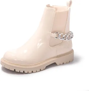 FUNKYMONKEY Boots for Girls Black White Nude Faux Leather Fashion Ankle Boots With Side Zipper for Little Kid/Big Kid