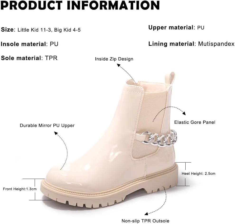 FUNKYMONKEY Boots for Girls Black White Nude Faux Leather Fashion Ankle Boots With Side Zipper for Little Kid/Big Kid