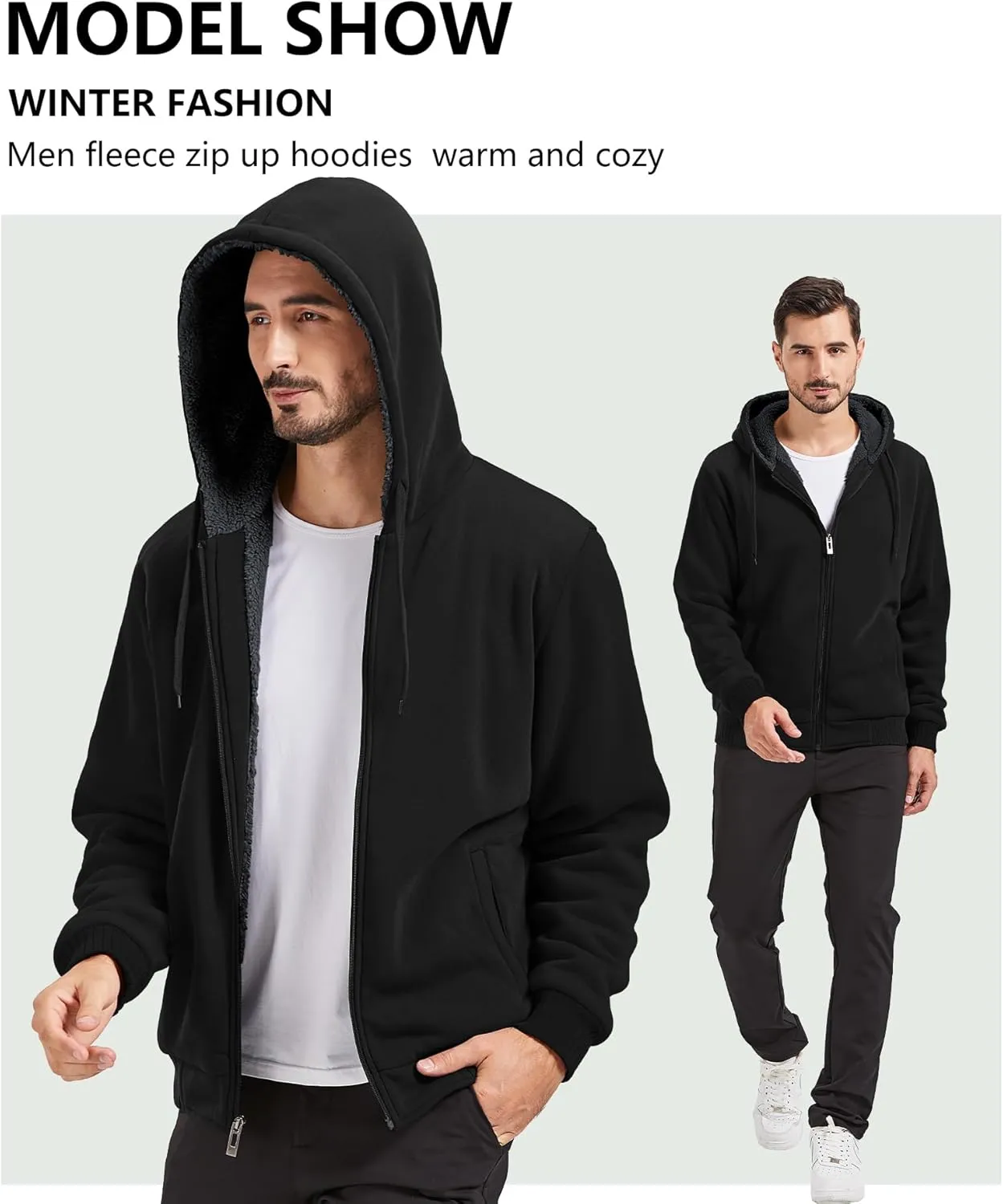 GEEK LIGHTING Hoodies for Men Heavyweight Fleece Sweatshirt - Full Zip Up Thick Sherpa Lined