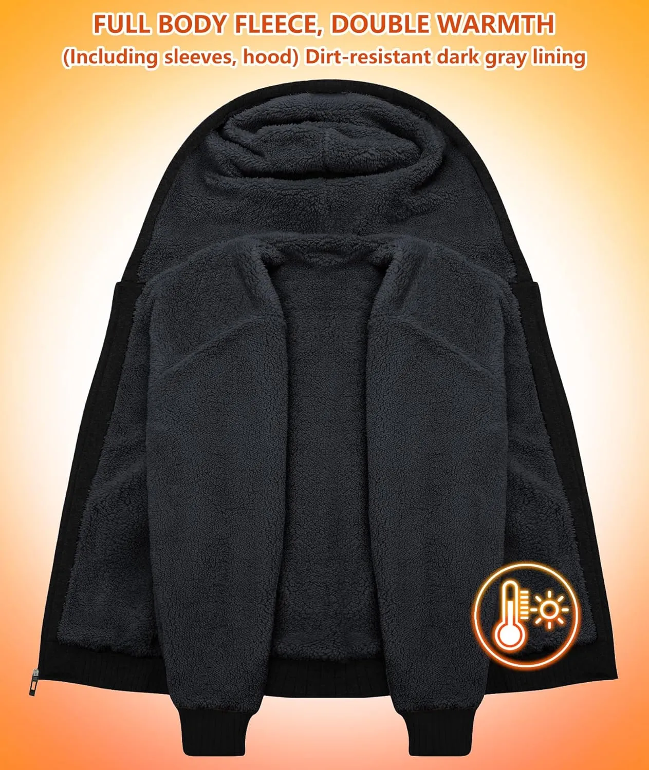 GEEK LIGHTING Hoodies for Men Heavyweight Fleece Sweatshirt - Full Zip Up Thick Sherpa Lined