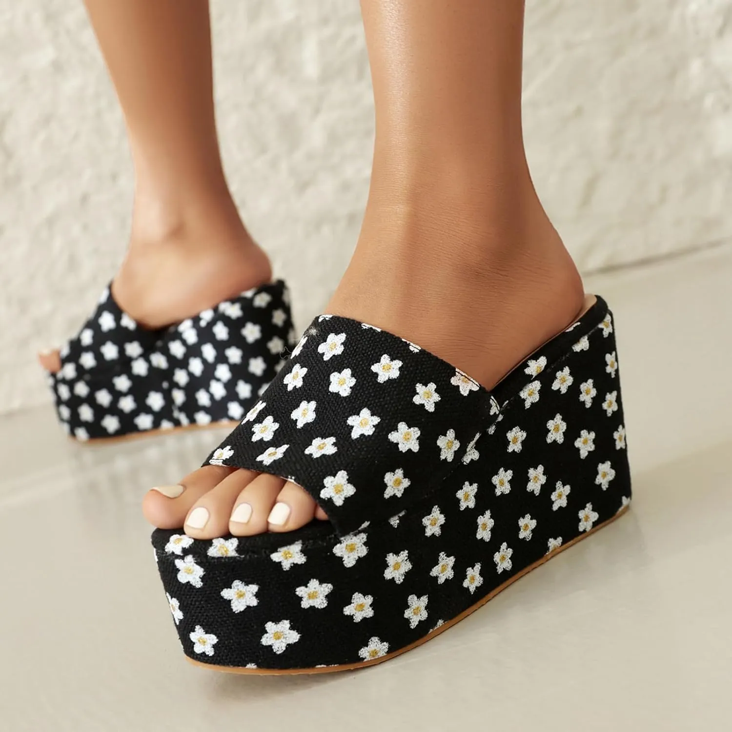 Gicoiz Open Toe Slippers Womens Wedge Heel Platform Sandals