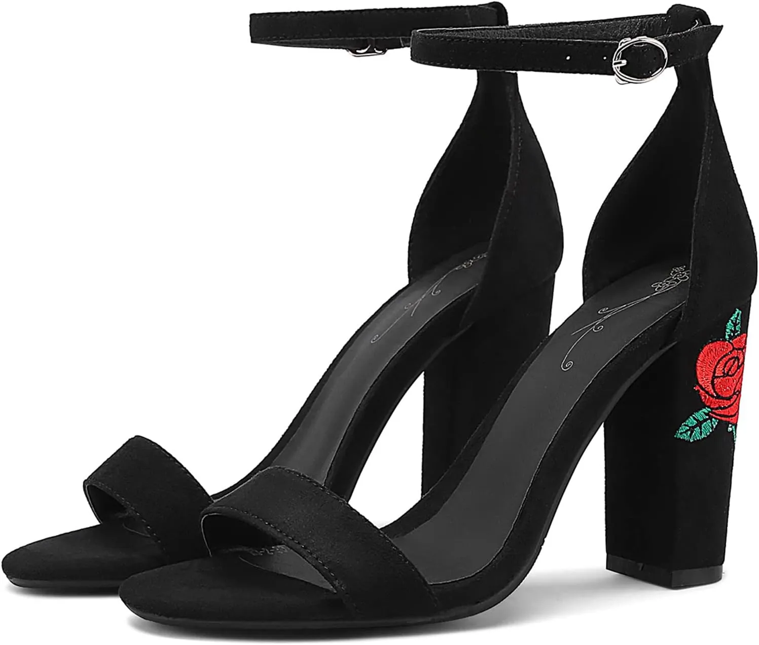Gicoiz Women Classic Open Toe Embroidered Block Heel Sandals