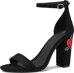 Gicoiz Women Classic Open Toe Embroidered Block Heel Sandals