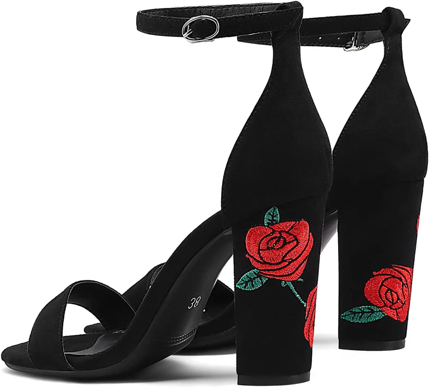 Gicoiz Women Classic Open Toe Embroidered Block Heel Sandals