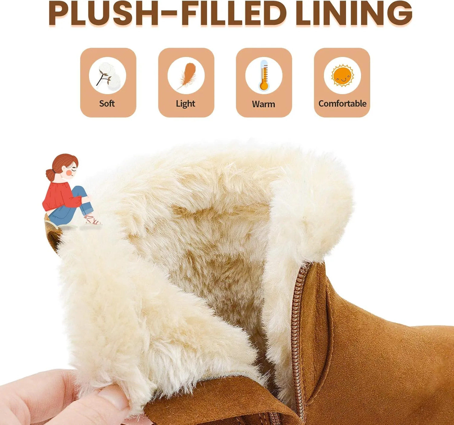 Girls-Boots-Warm-Ankle-Winter-Boots Kids Soft Plush Lining Fur Collar with Zipper Snow Bootie Indoor Outdoor Shoes for Toddler Little Big Kids Girls