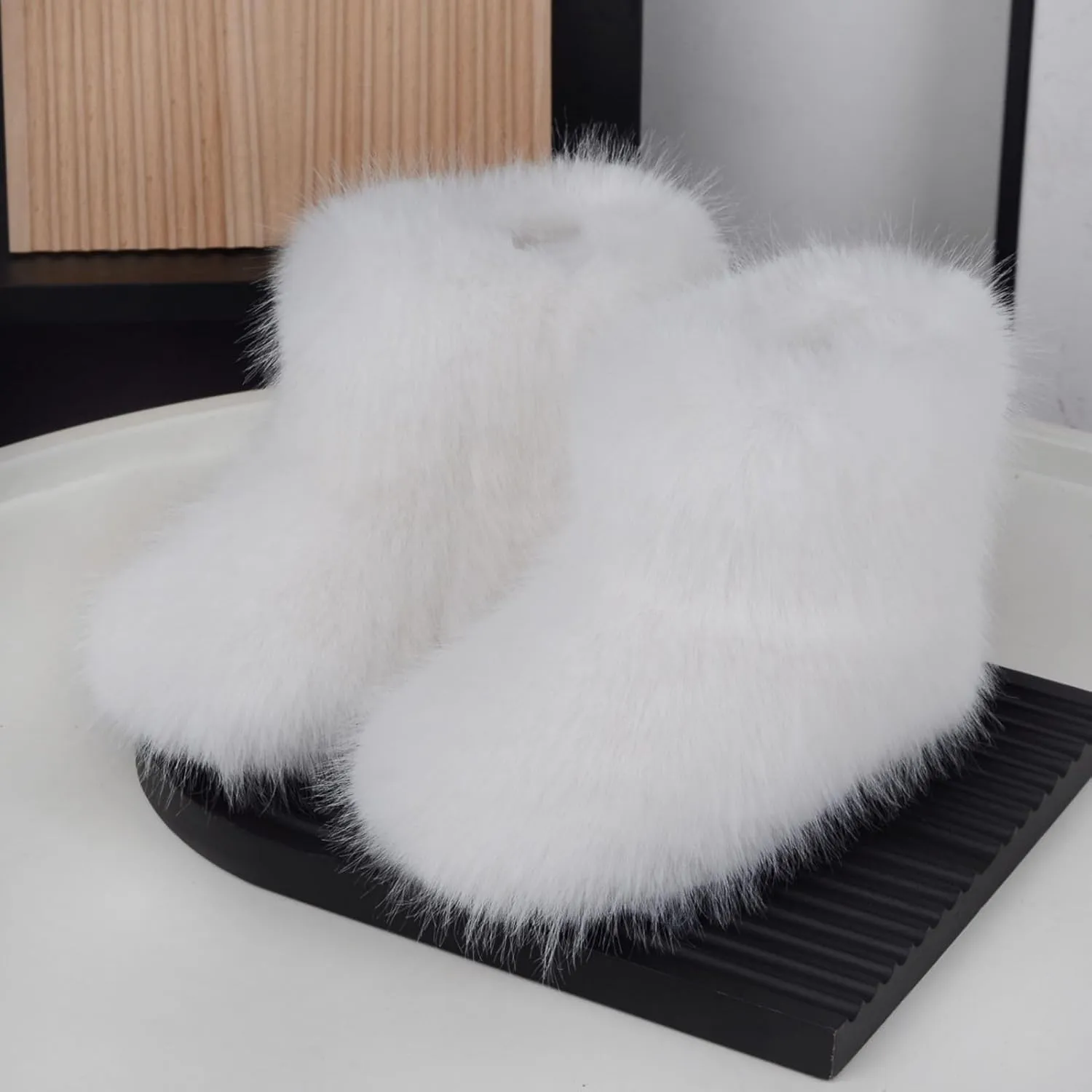 Girls Fluffy Furry Snow Boots Faux Fur Winter Warm Outdoor Boots