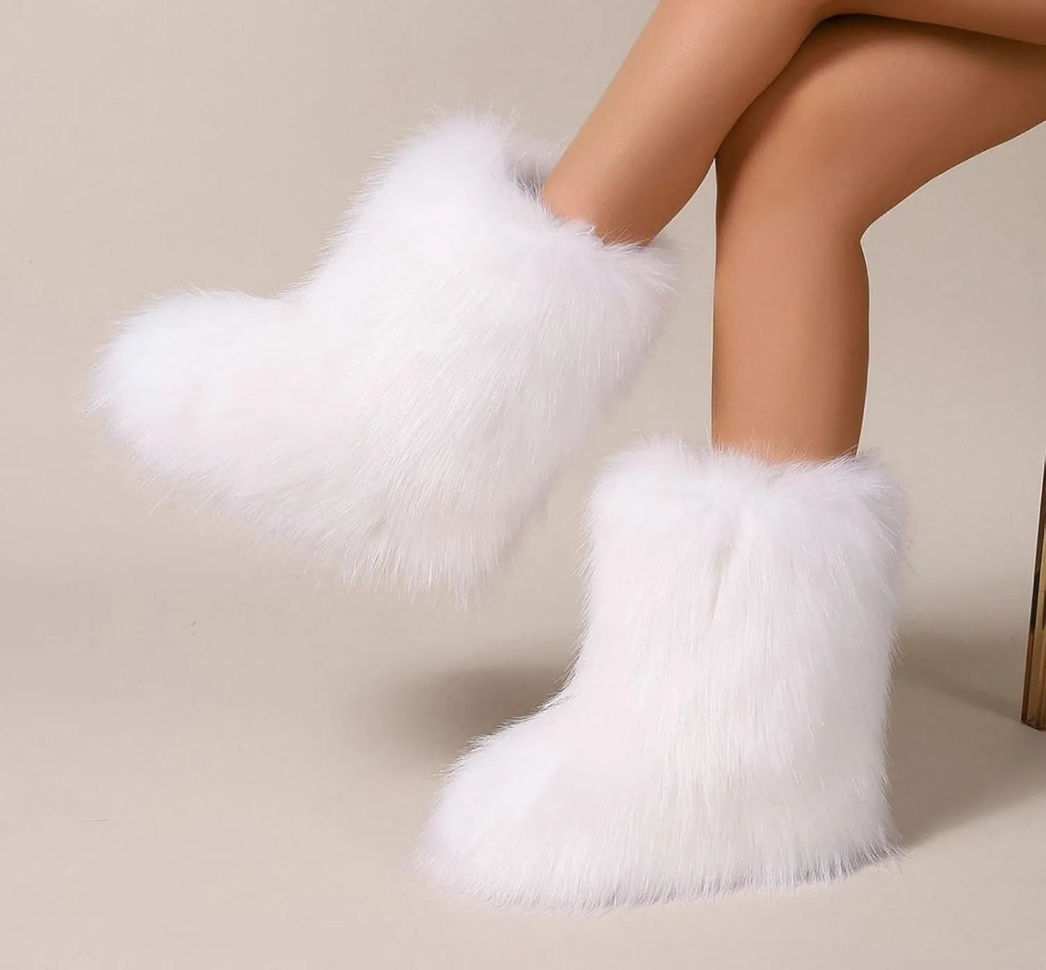 Girls Fluffy Furry Snow Boots Faux Fur Winter Warm Outdoor Boots