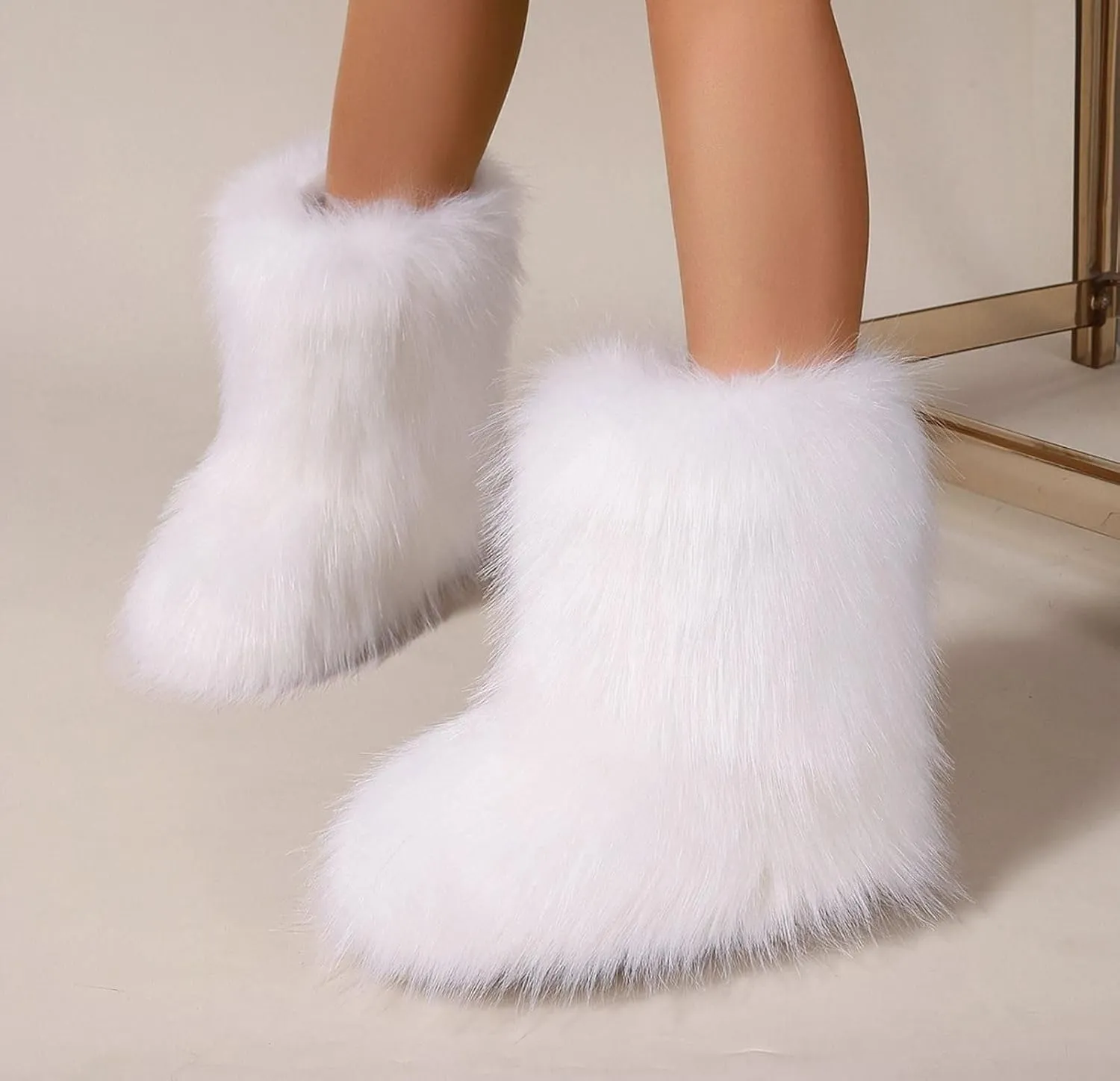 Girls Fluffy Furry Snow Boots Faux Fur Winter Warm Outdoor Boots